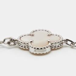 Pre Owned Van Cleef & Arpels Vintage Alhambra Mother of Pearl 18k White Gold 5 Motif Station Bracelet
