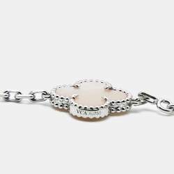 Pre Owned Van Cleef & Arpels Vintage Alhambra Mother of Pearl 18k White Gold 5 Motif Station Bracelet