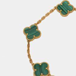Pre Owned Van Cleef & Arpels 5 Motif Vintage Alhambra Malachite Yellow Gold Bracelet