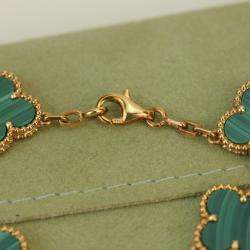 Pre Owned Van Cleef & Arpels 5 Motif Vintage Alhambra Malachite Yellow Gold Bracelet