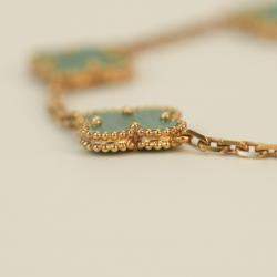 Pre Owned Van Cleef & Arpels 5 Motif Vintage Alhambra Malachite Yellow Gold Bracelet