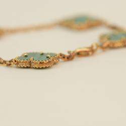Pre Owned Van Cleef & Arpels 5 Motif Vintage Alhambra Malachite Yellow Gold Bracelet