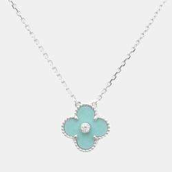 مملوكة مسبقًا Van Cleef & Arpels Vintage Alhambra Limited Edition 18K White Gold Diamond Sevres Porcelain Necklace