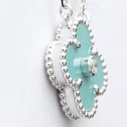 مملوكة مسبقًا Van Cleef & Arpels Vintage Alhambra Limited Edition 18K White Gold Diamond Sevres Porcelain Necklace