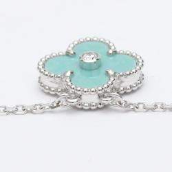 مملوكة مسبقًا Van Cleef & Arpels Vintage Alhambra Limited Edition 18K White Gold Diamond Sevres Porcelain Necklace