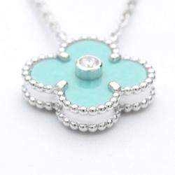 مملوكة مسبقًا Van Cleef & Arpels Vintage Alhambra Limited Edition 18K White Gold Diamond Sevres Porcelain Necklace
