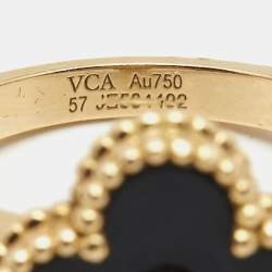 Van Cleef & Arpels Vintage Alhambra Onyx Diamond 18k Yellow Gold Ring Size 57
