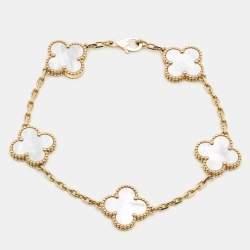 Pre Owned Van Cleef & Arpels Vintage Alhambra Mother of Pearl 18k Yellow Gold Station Bracelet