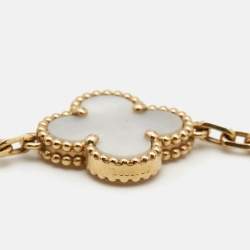 Pre Owned Van Cleef & Arpels Vintage Alhambra Mother of Pearl 18k Yellow Gold Station Bracelet