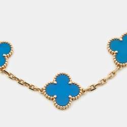 Pre Owned Van Cleef & Arpels Vintage Alhambra Agate 18k Yellow Gold 5 Motif Station Bracelet