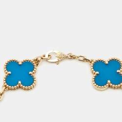 Pre Owned Van Cleef & Arpels Vintage Alhambra Agate 18k Yellow Gold 5 Motif Station Bracelet