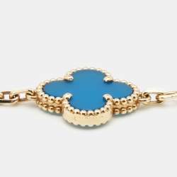 Pre Owned Van Cleef & Arpels Vintage Alhambra Agate 18k Yellow Gold 5 Motif Station Bracelet