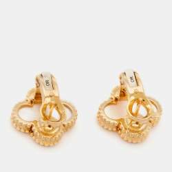 Pre Owned Van Cleef & Arpels Vintage Alhambra Mother of Pearl 18k Yellow Gold Earrings