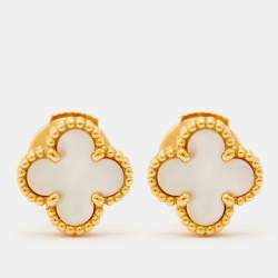 Pre Owned Van Cleef & Arpels Sweet Alhambra Mother of Pearl 18k Yellow Gold Stud Earrings