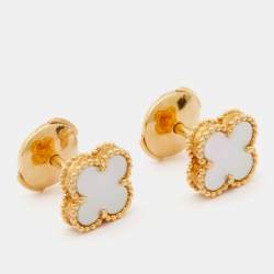 Pre Owned Van Cleef & Arpels Sweet Alhambra Mother of Pearl 18k Yellow Gold Stud Earrings