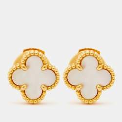 Van Cleef & Arpels Sweet Alhambra 18K Yellow Gold with Mother of Pearl Stud  Earrings