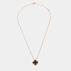 Pre Owned Van Cleef & Arpels Vintage Alhambra Onyx 18k Yellow Gold Pendant Necklace