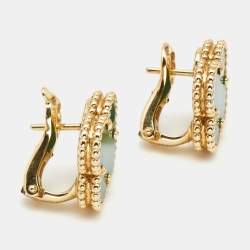 Pre Owned Van Cleef & Arpels Vintage Alhambra Malachite 18k Yellow Gold Stud Earrings