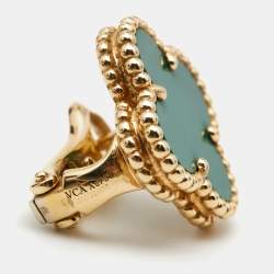 Pre Owned Van Cleef & Arpels Vintage Alhambra Malachite 18k Yellow Gold Stud Earrings