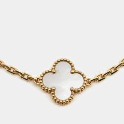 Pre Owned Van Cleef & Arpels Vintage Alhambra Mother of Pearl 18k Yellow Gold Station Bracelet