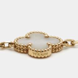 Pre Owned Van Cleef & Arpels Vintage Alhambra Mother of Pearl 18k Yellow Gold Station Bracelet