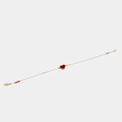 Pre Owned Van Cleef & Arpels Sweet Alhambra Heart Carnelian 18k Rose Gold Bracelet