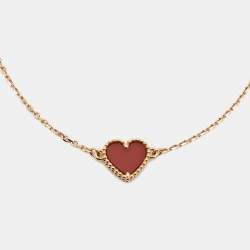 Pre Owned Van Cleef & Arpels Sweet Alhambra Heart Carnelian 18k Rose Gold Bracelet