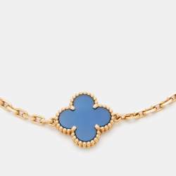 Pre Owned Van Cleef & Arpels Vintage Alhambra 5-Motif Agate 18k Yellow Gold Bracelet