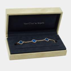 Pre Owned Van Cleef & Arpels Vintage Alhambra 5-Motif Agate 18k Yellow Gold Bracelet