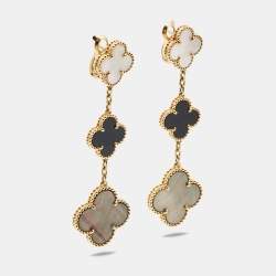 Pre Owned Van Cleef & Arpels Magic Alhambra Mother of Pearl 18k Yellow Gold Drop Earrings