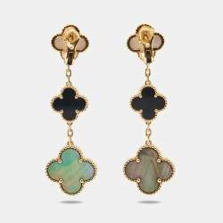 Pre Owned Van Cleef & Arpels Magic Alhambra Mother of Pearl 18k Yellow Gold Drop Earrings
