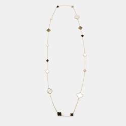 مملوكة مسبقًا Van Cleef & Arpels Magic Alhambra 16 Motif Mother of Pearl Onyx 18k Yellow Gold Long Station Necklace