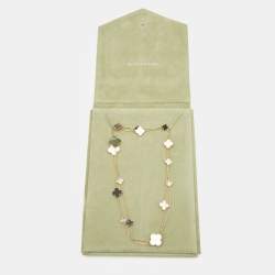 مملوكة مسبقًا Van Cleef & Arpels Magic Alhambra 16 Motif Mother of Pearl Onyx 18k Yellow Gold Long Station Necklace