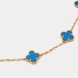 Pre Owned Van Cleef & Arpels Vintage Alhambra Agate 10 Motif 18k Yellow Gold Station Necklace
