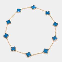 Pre Owned Van Cleef & Arpels Vintage Alhambra Agate 10 Motif 18k Yellow Gold Station Necklace