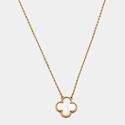 Pre Owned Van Cleef & Arpels Vintage Alhambra Mother of Pearl 18k Yellow Gold Necklace