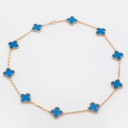 مملوكة مسبقًا Van Cleef & Arpels Vintage Alhambra Agate 10 Motif 18k Yellow Gold Station Necklace