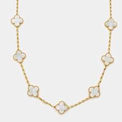 مملوكة مسبقًا Van Cleef & Arpels Vintage Alhambra Mother of Pearl 20 Motif 18K Yellow Gold Long Station Necklace