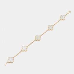مملوكة مسبقًا Van Cleef & Arpels Vintage Alhambra Mother of Pearl 18k Yellow Gold Station Bracelet