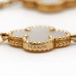 Pre Owned Van Cleef & Arpels Vintage Alhambra Mother of Pearl 18k Yellow Gold Station Bracelet