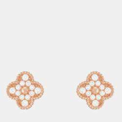 مملوكة مسبقًا Van Cleef & Arpels Vintage Alhambra Diamond 18K Rose Gold Earrings