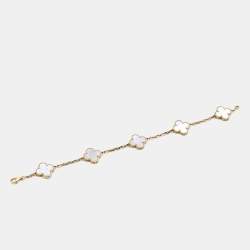 Pre Owned Van Cleef & Arpels Vintage Alhambra Mother of Pearl 18k Yellow Gold 5 Motif Station Bracelet