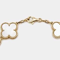 Pre Owned Van Cleef & Arpels Vintage Alhambra Mother of Pearl 18k Yellow Gold 5 Motif Station Bracelet