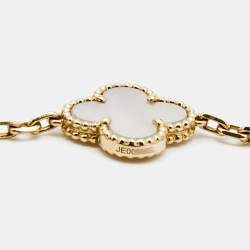 Pre Owned Van Cleef & Arpels Vintage Alhambra Mother of Pearl 18k Yellow Gold 5 Motif Station Bracelet