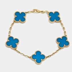 Pre Owned Van Cleef & Arpels Vintage Alhambra  Agate 18k Yellow Gold Bracelet