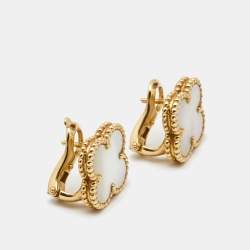 Pre Owned Van Cleef & Arpels Vintage Alhambra Mother of Pearl  18k Yellow Gold Earrings