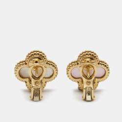 Pre Owned Van Cleef & Arpels Vintage Alhambra Mother of Pearl  18k Yellow Gold Earrings