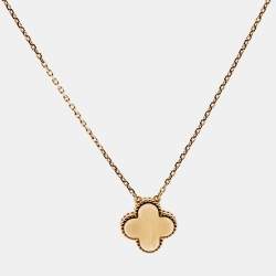 Pre Owned Van Cleef & Arpels Vintage Alhambra Rhodonite Diamond 18k Rose Gold Necklace