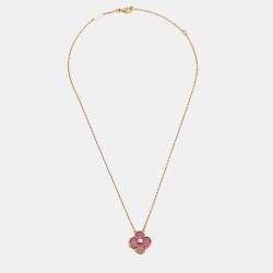 Pre Owned Van Cleef & Arpels Vintage Alhambra Rhodonite Diamond 18k Rose Gold Necklace