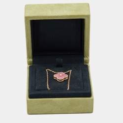 Pre Owned Van Cleef & Arpels Vintage Alhambra Rhodonite Diamond 18k Rose Gold Necklace